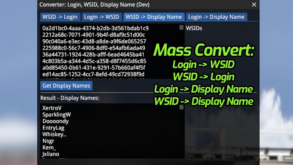 Converter: Login, WSID, Display Name