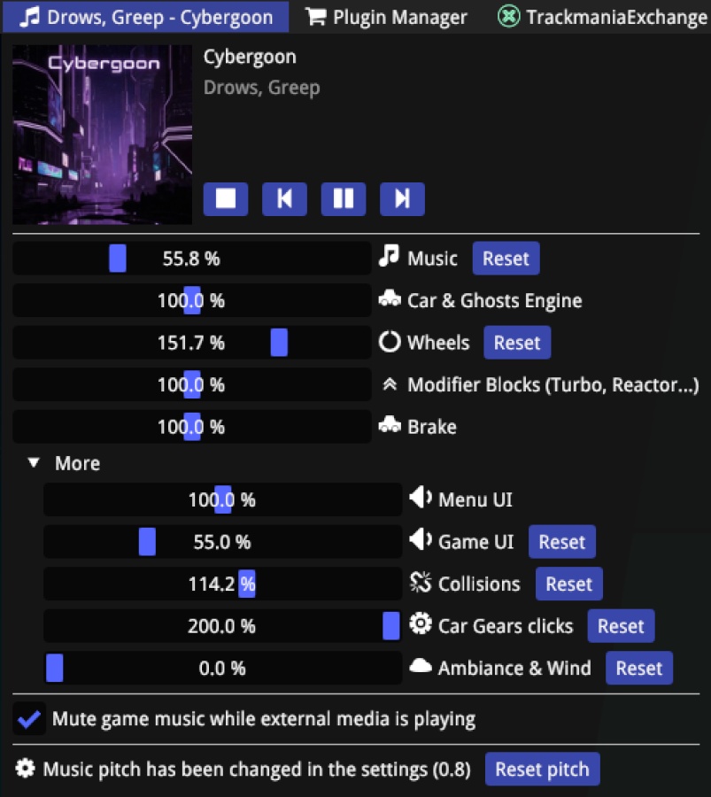 Main menu of Advanced Audio Controls