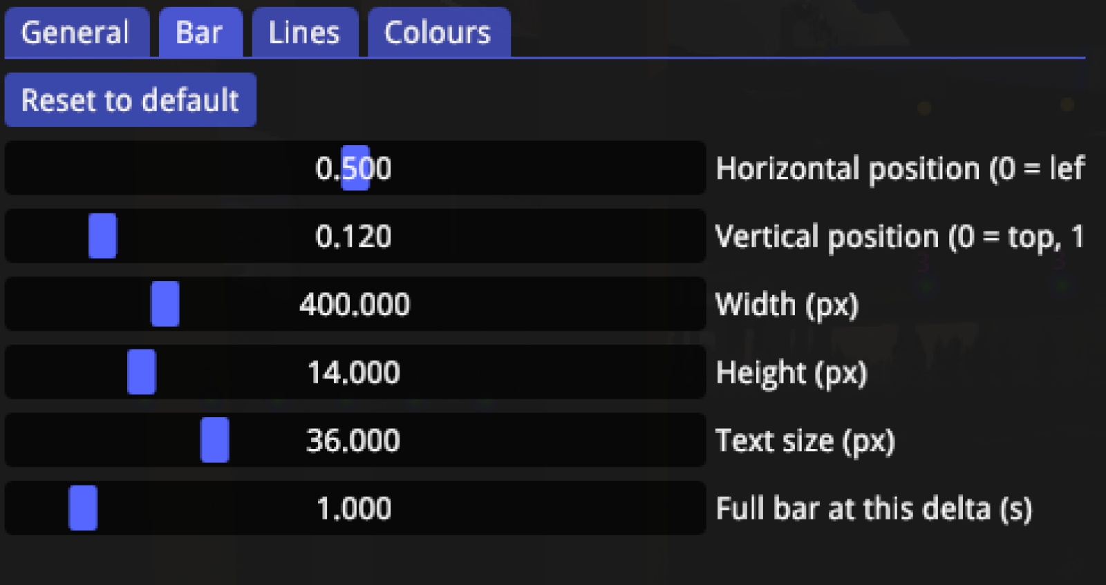 Bar Settings Tab