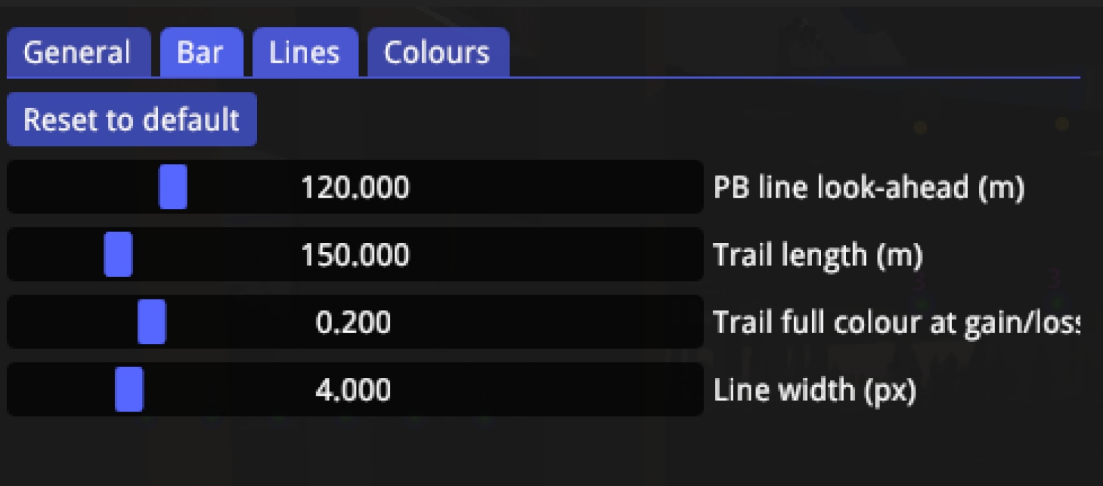 Lines Settings Tab