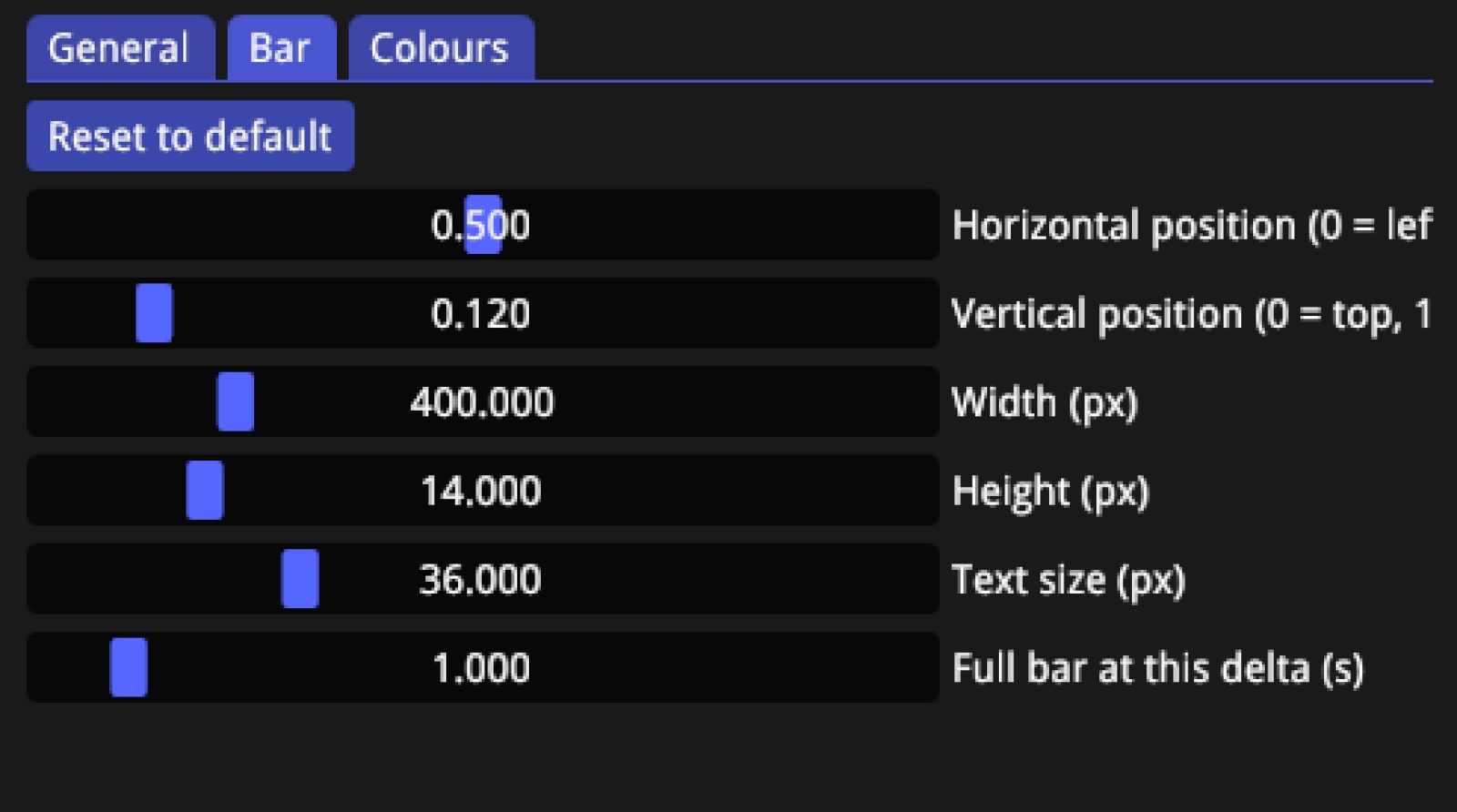 Bar Settings Tab