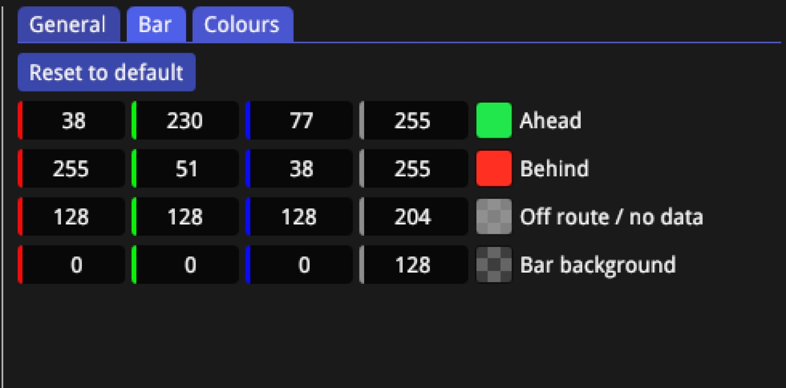 Colour Settings Tab